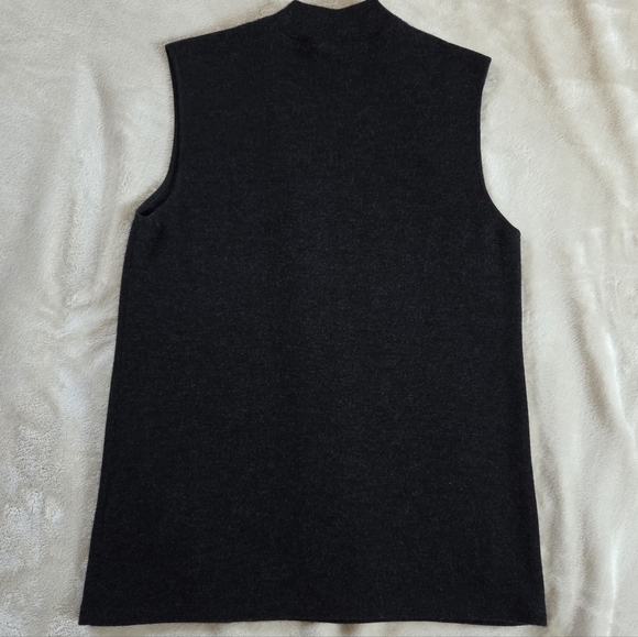 Akris Charcoal Gray Sleeveless Mock Neck Sweater Vest Women Size 8 Cashmere Silk - Picture 7 of 9